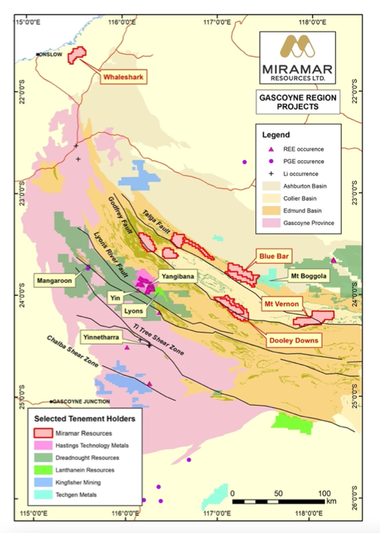 Map of Miramar Resources Gascoyne Region Projects
