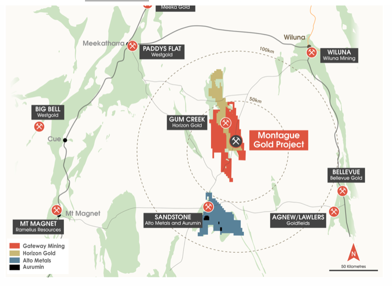 Location Map of Montague Gold Project near Sandstone in Western Australia's Goldfields.