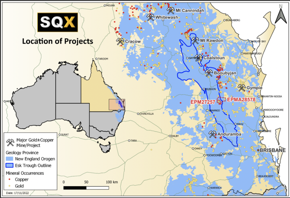 Map of SQX Resources copper gold projects