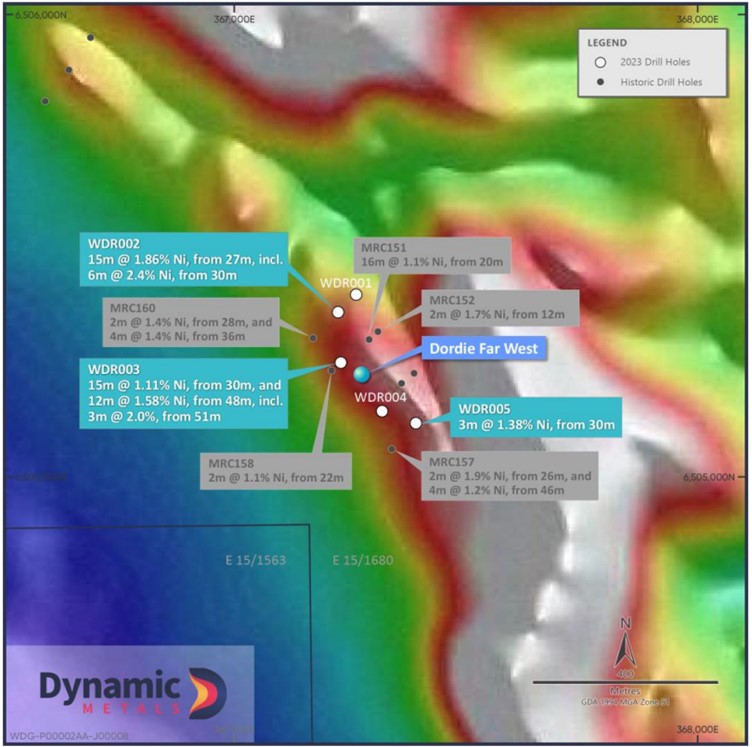 A map showing nickel results and locations.