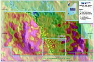 A digital terrain model draped over by thorium, showing the geological relationship between tenements.