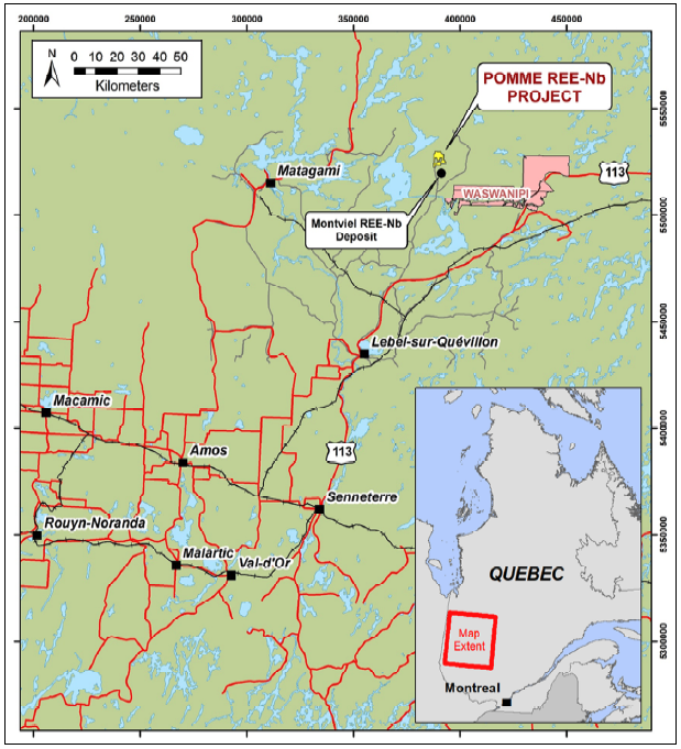Map of the Pomme Project in Québec, Canada.