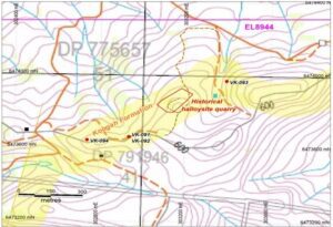 A map showing surface samples collected from the Koogah formation.
