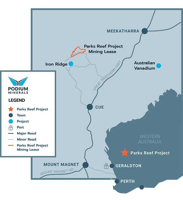 A map detailing Podium's platinum group metal project in Western Australia.