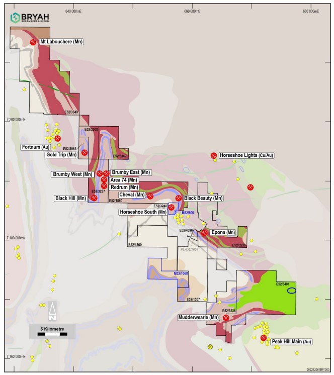 Prospect locations with geology map showing the Horseshoe Formation