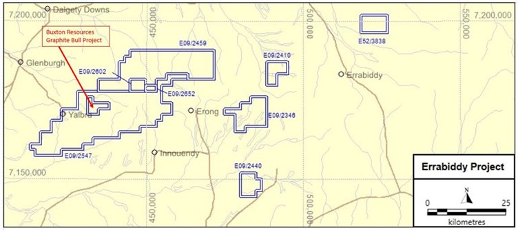 A map of Errawarra's tenement package.