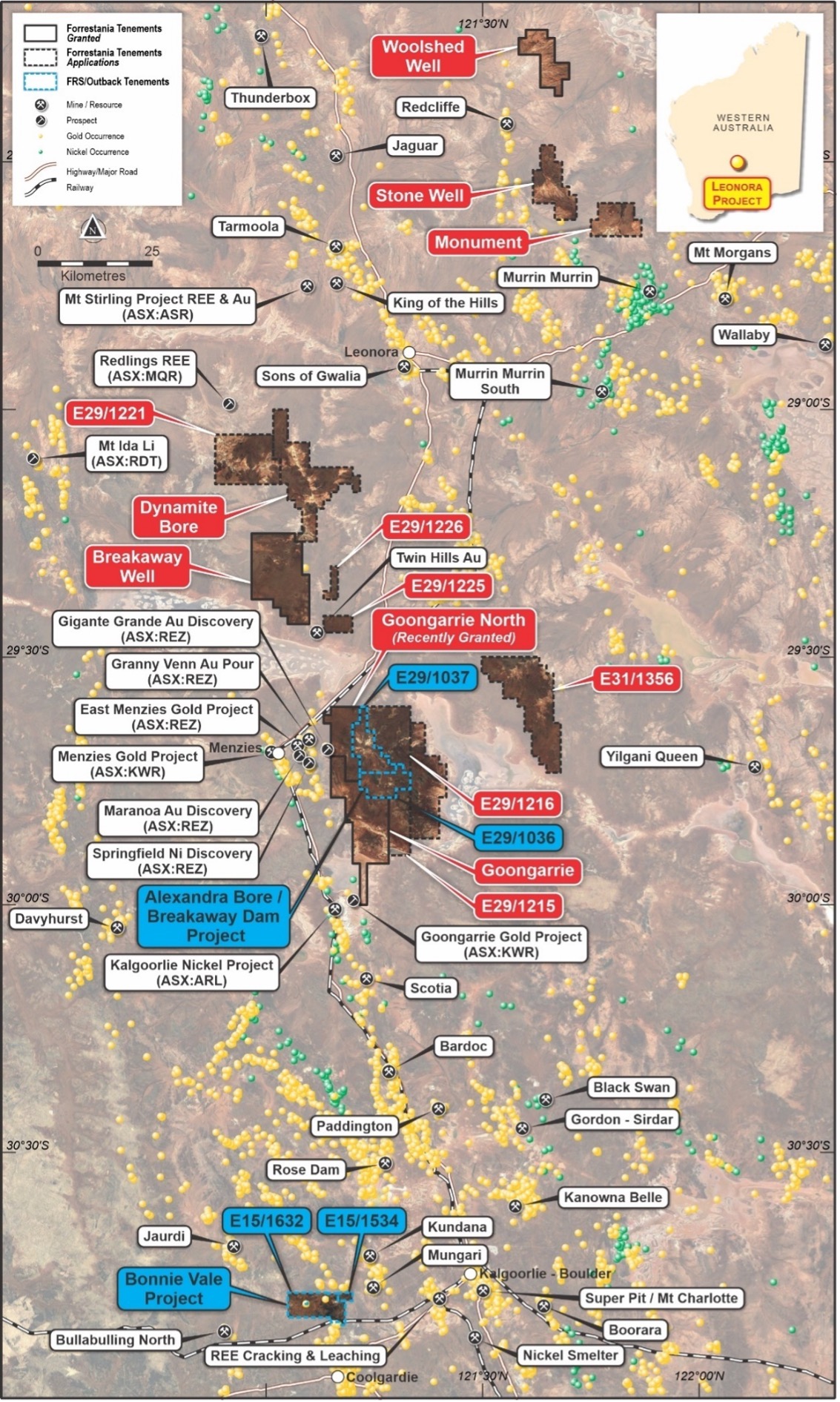 Map of the Eastern Goldfields project area