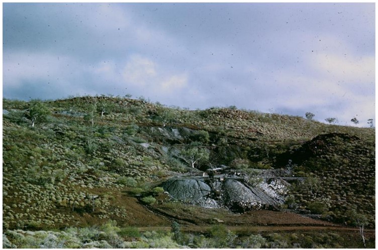 A photograph of the Yannery copper mine tip taken in the early 1970's