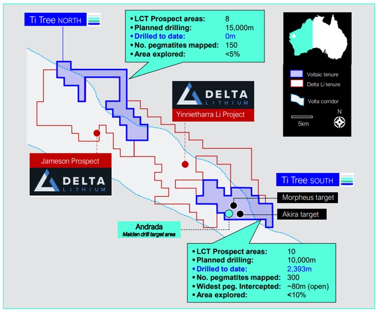 Ti Tree project area with neighbouring tenements held by Delta Lithium