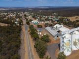 Ravensthorpe Western Australia Noveber 11th 2019 : Aerial view of the grain silos and town of Ravensthorpe on the South Coast Highway, Western Australia