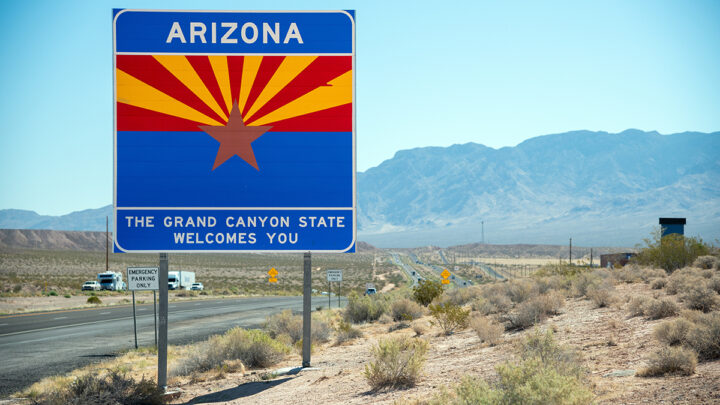 Welcome to Arizona road sign along State Route, USA